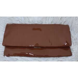 Steve Madden Patent Leather Crossbody Clutch Brown Gold Chain Bag NWT